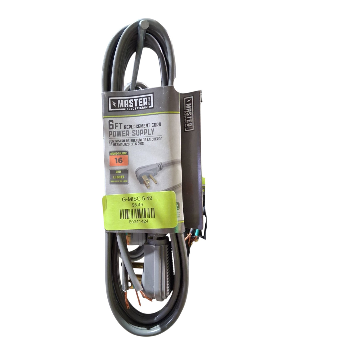 Master Electronics Master Electrician 09726ME 6-Feet Power Supply Replacement Cord Gray - Image 1