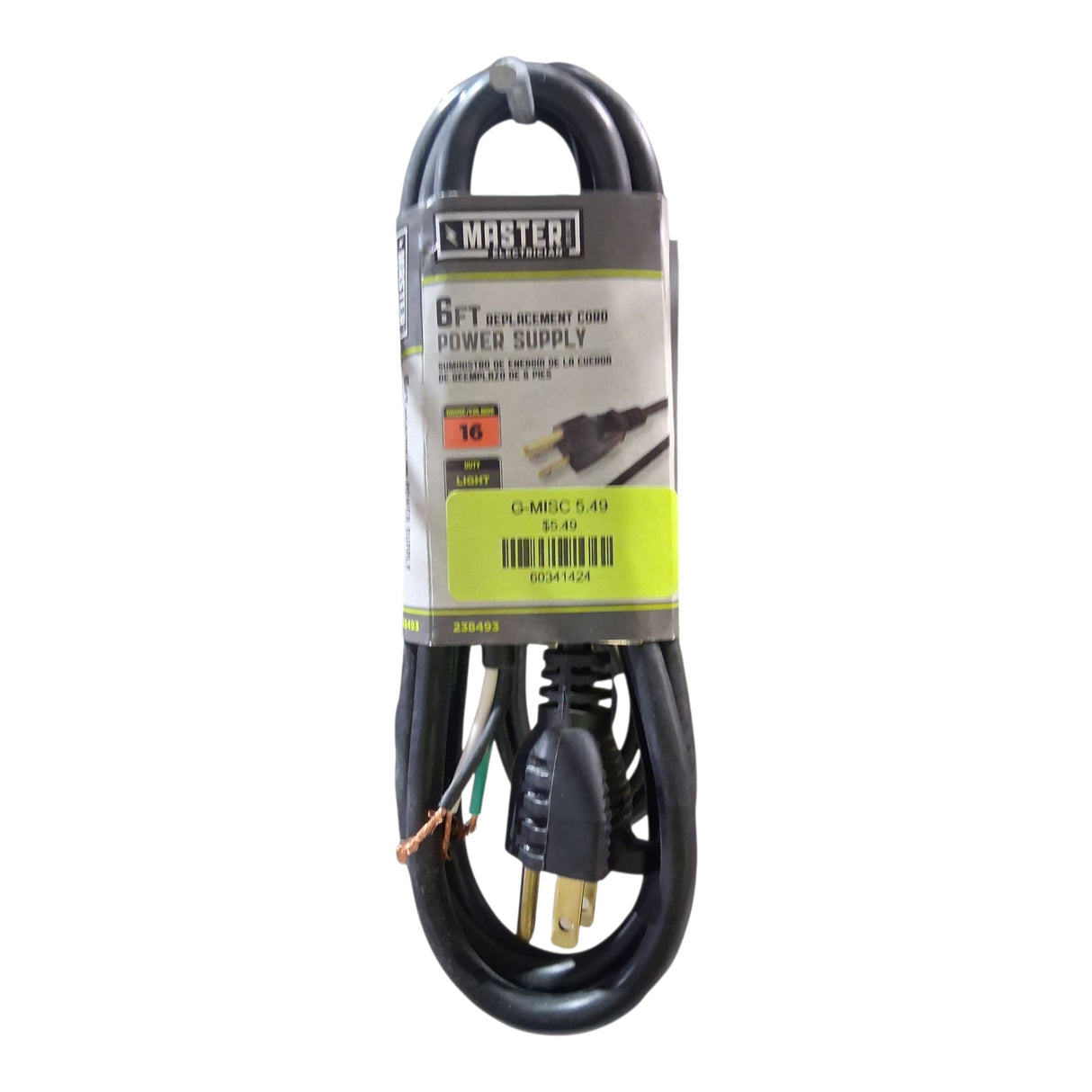Master Electronics Master Electrician 09706ME 6 ft. Black Power Supply Replacement Cord - Image 1