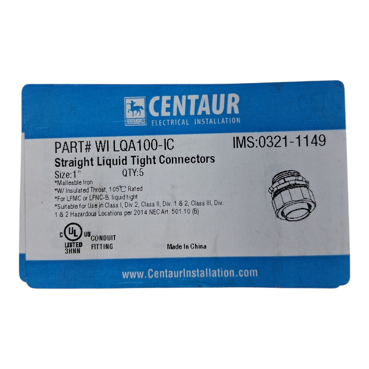 CENTAUR 1" STRAIGHT LIQUID TIGHT CONNECTOR WI LQA100-IC (20 Pack) - Image 1