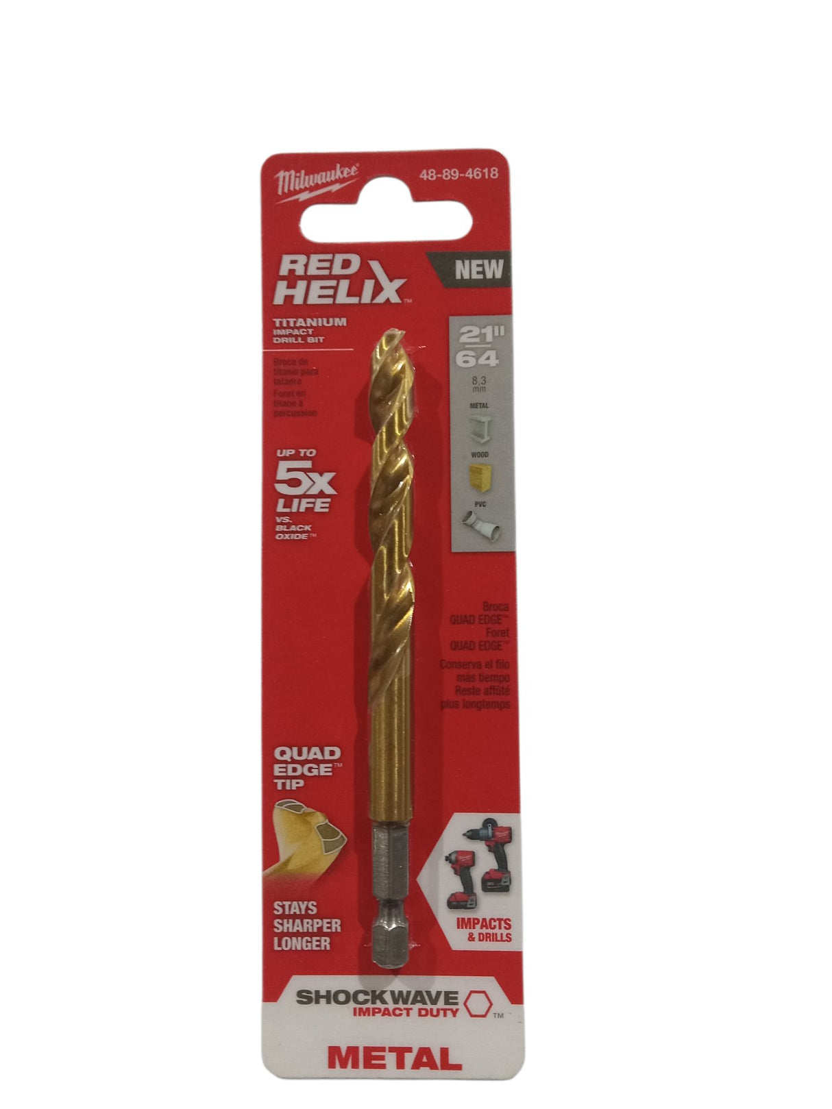 Milwaukee Tool 21/64 SHOCKWAVE RED HELIX Titanium Drill Bit - Image 1