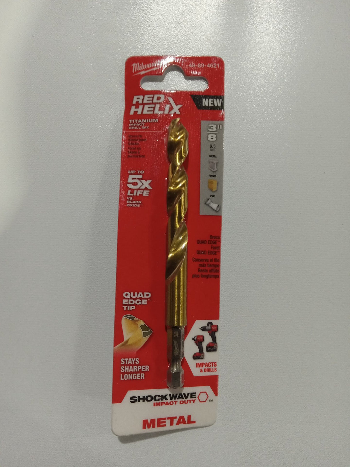 Milwaukee Electric Tool 48-89-4621 Impact Drill Bit, 3/8" Diameter x 4.65" L, 2-57/64" 35 Degree Helix Flute, 1/4" Hex Shank - Image 1