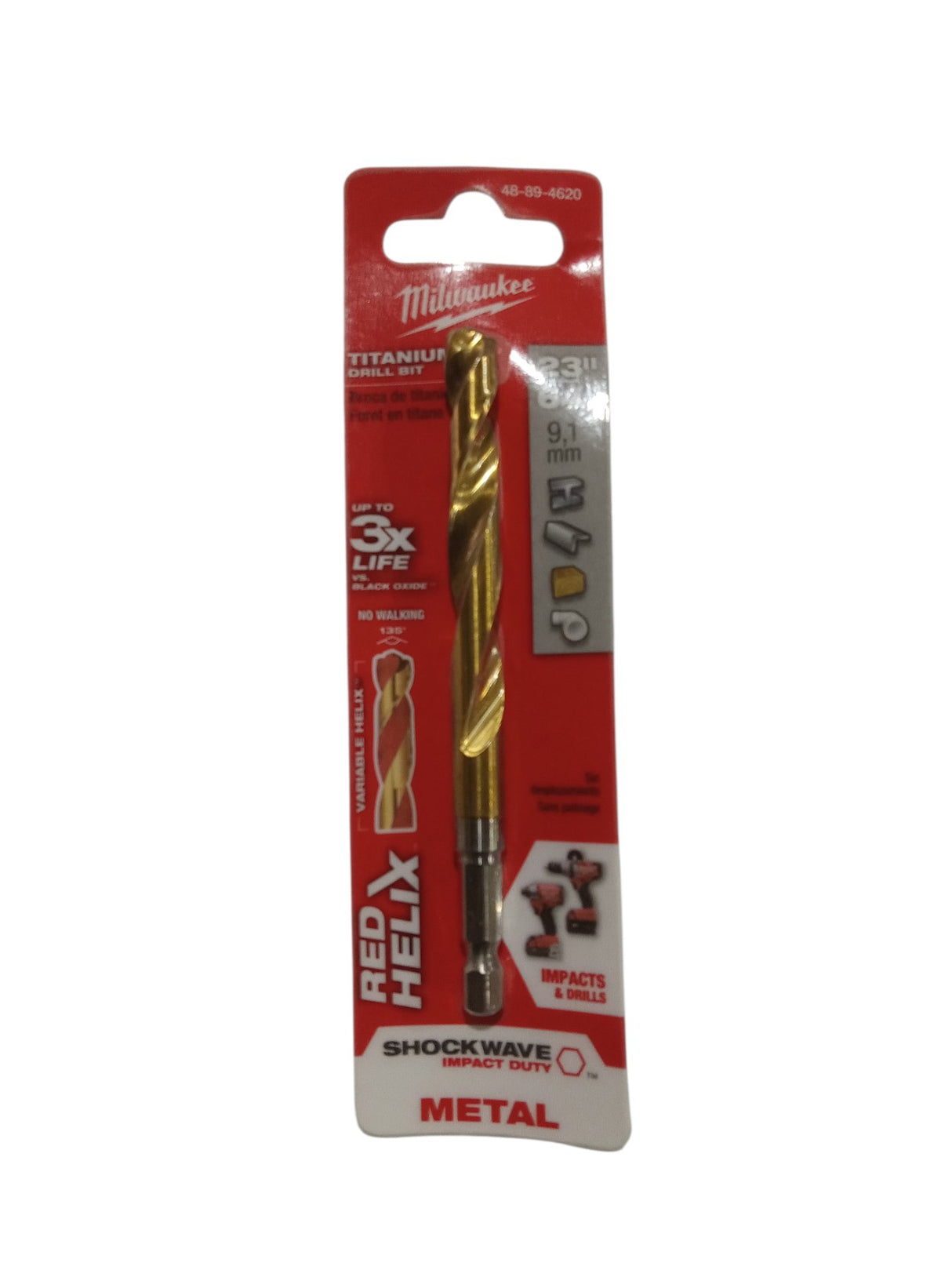 Milwaukee Tool 23/64 SHOCKWAVE RED HELIX Titanium Drill Bit - Image 1