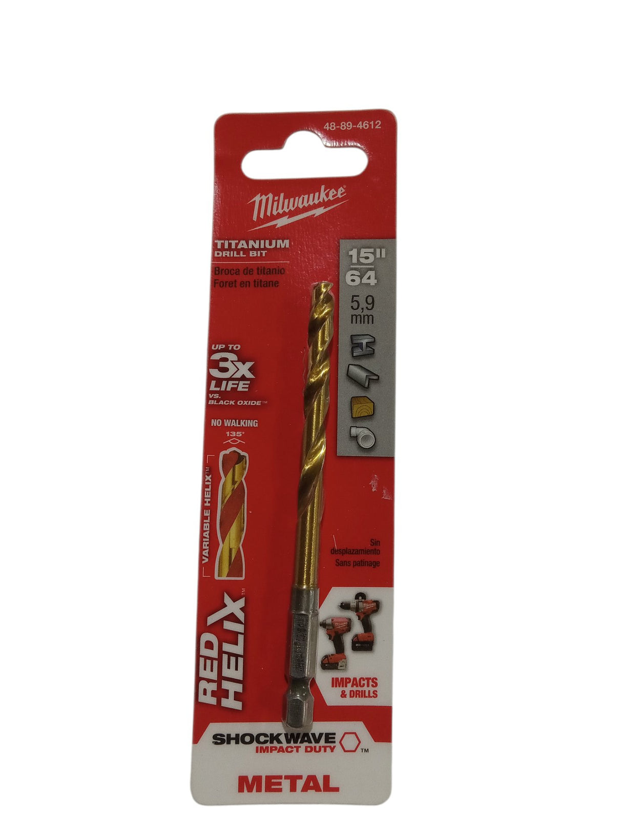 Milwaukee Tool 15/64 SHOCKWAVE RED HELIX Titanium Drill Bit - Image 1