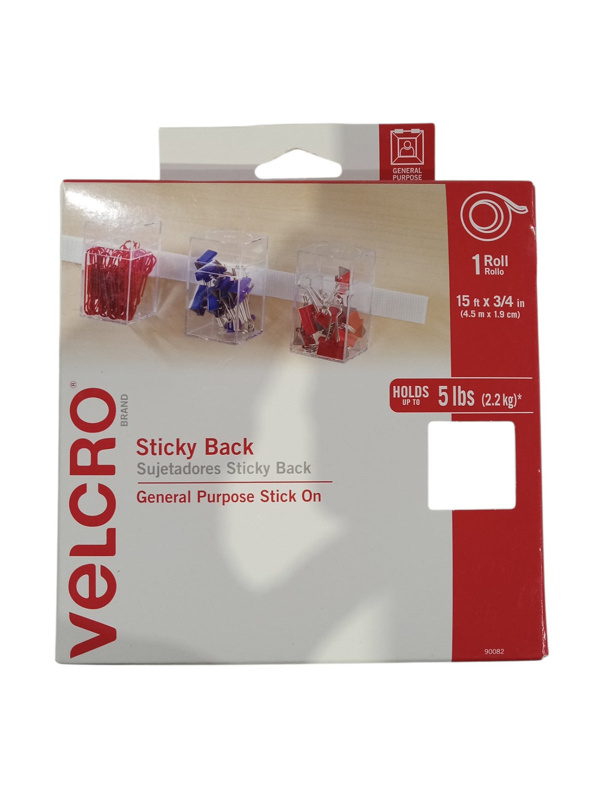 VELCRO Brand 15ft x 3/4in | White Tape Roll with Adhesive | Cut Strips to Length | Stick on Hook and Loop Fasteners to Organize Home Office or Classroom (90082) - Image 1