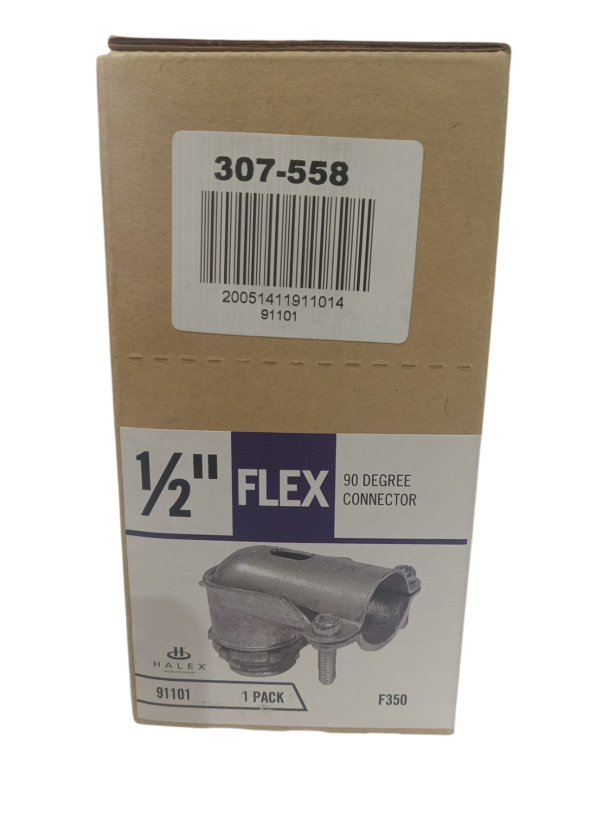 Halex, 91101, Zinc, Die Cast, 90 Deg, Connector, 1/2" Dia., EMT/Flex - Image 1
