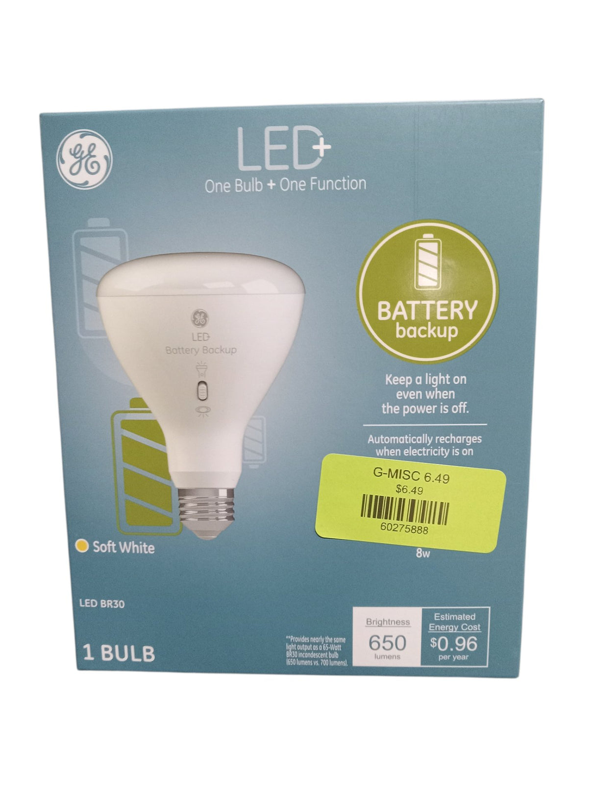GE Household Lighting GE LED Battery Back Up BR30 Light Bulb Soft White - Image 1