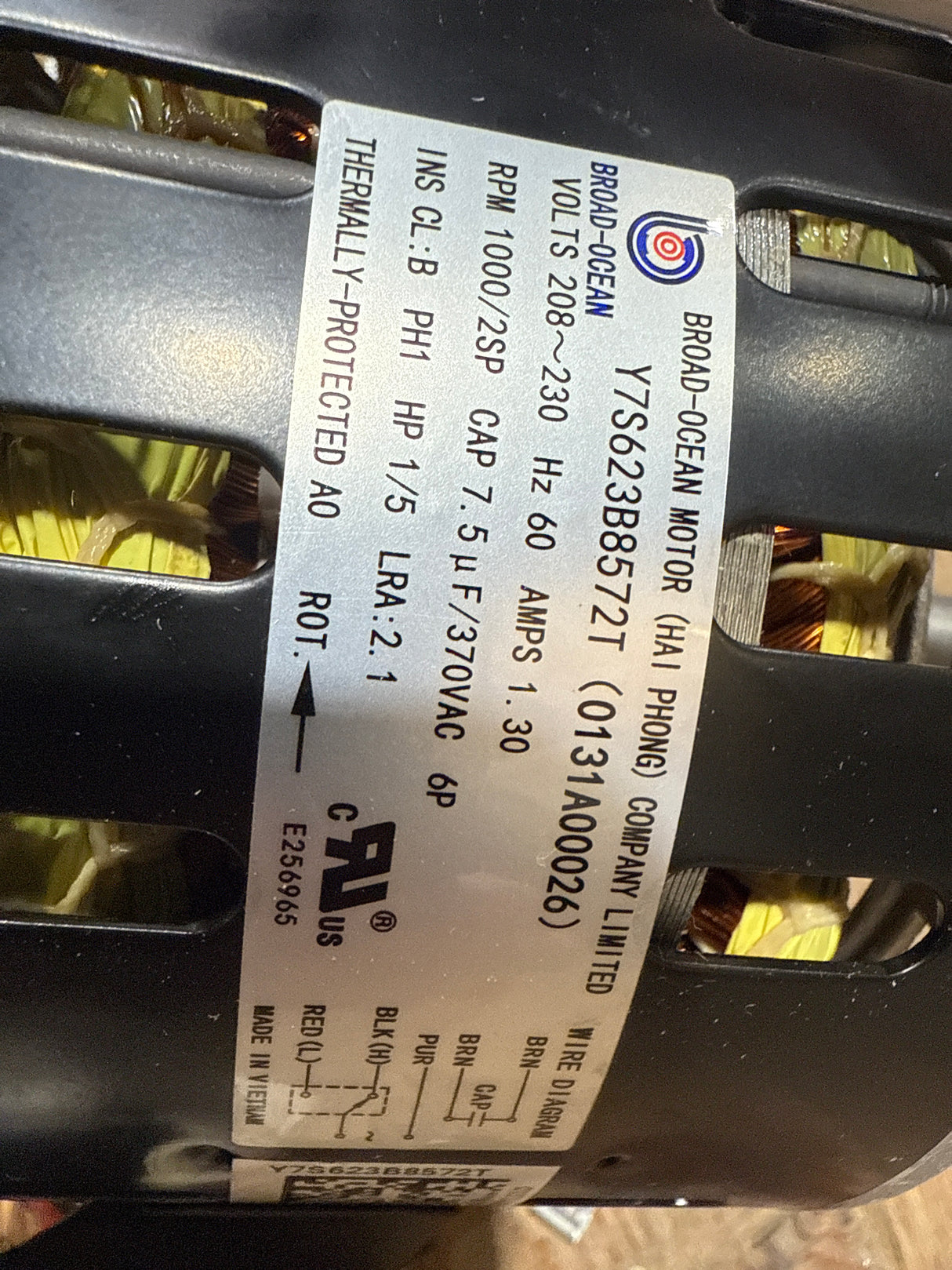 Broad-Ocean, Blower Motor, 1/5 HP, 208/230V, 1/5HP Y7S623B8572T)