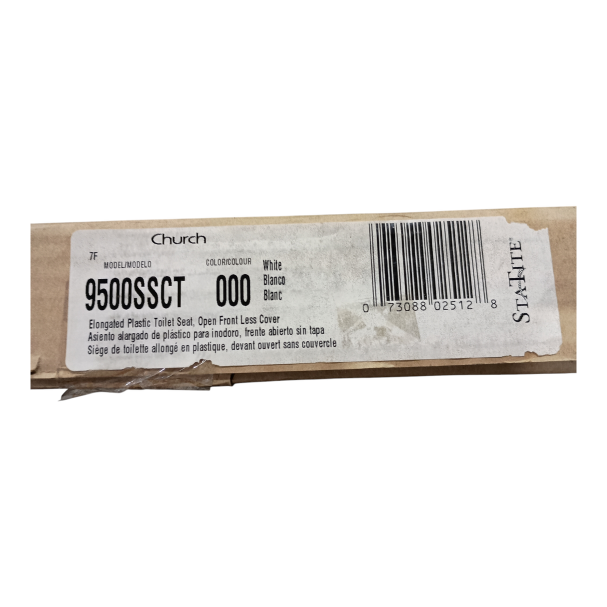 Church, 9500SSCT, Elongated, Open, Front Less, Plastic, Toilet Seat, Sta-Tite - Freeman Liquidators