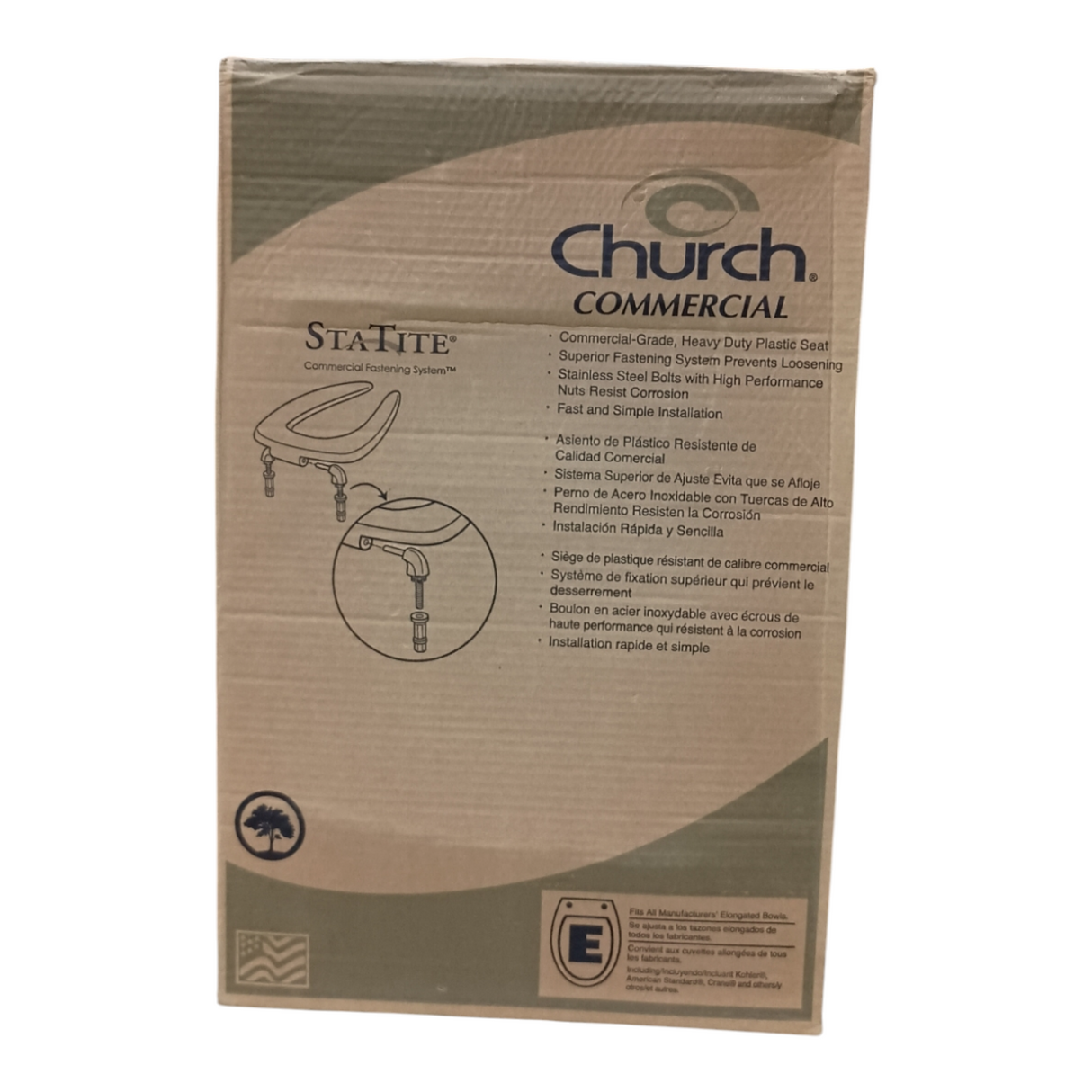 Church, 9500SSCT, Elongated, Open, Front Less, Plastic, Toilet Seat, Sta-Tite - Freeman Liquidators