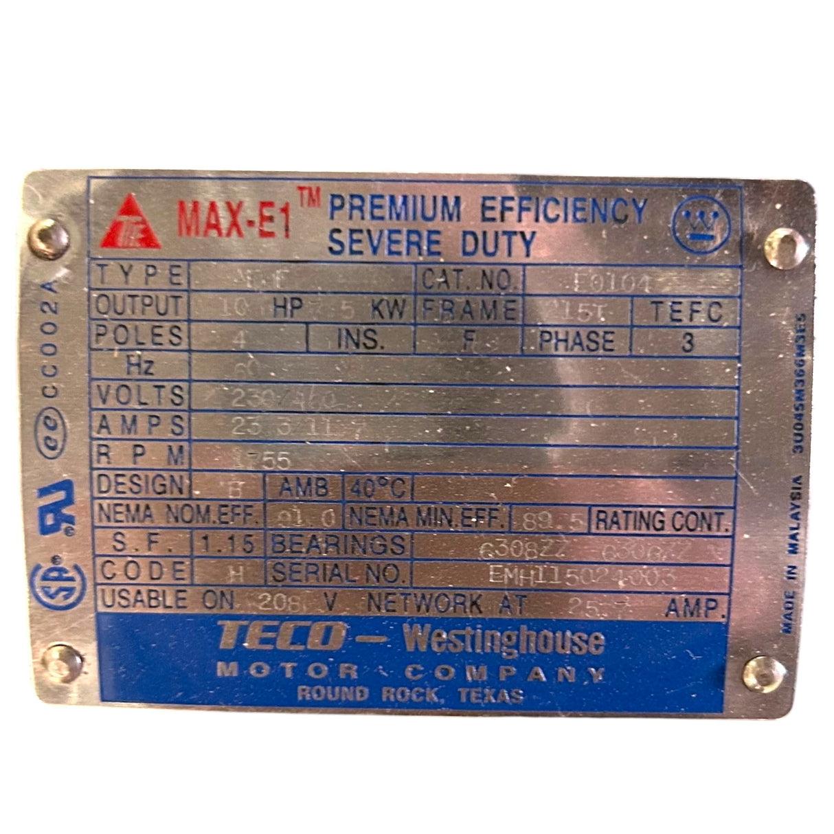 TECO MAX-E1 Motor (E0104) - Freeman Liquidators