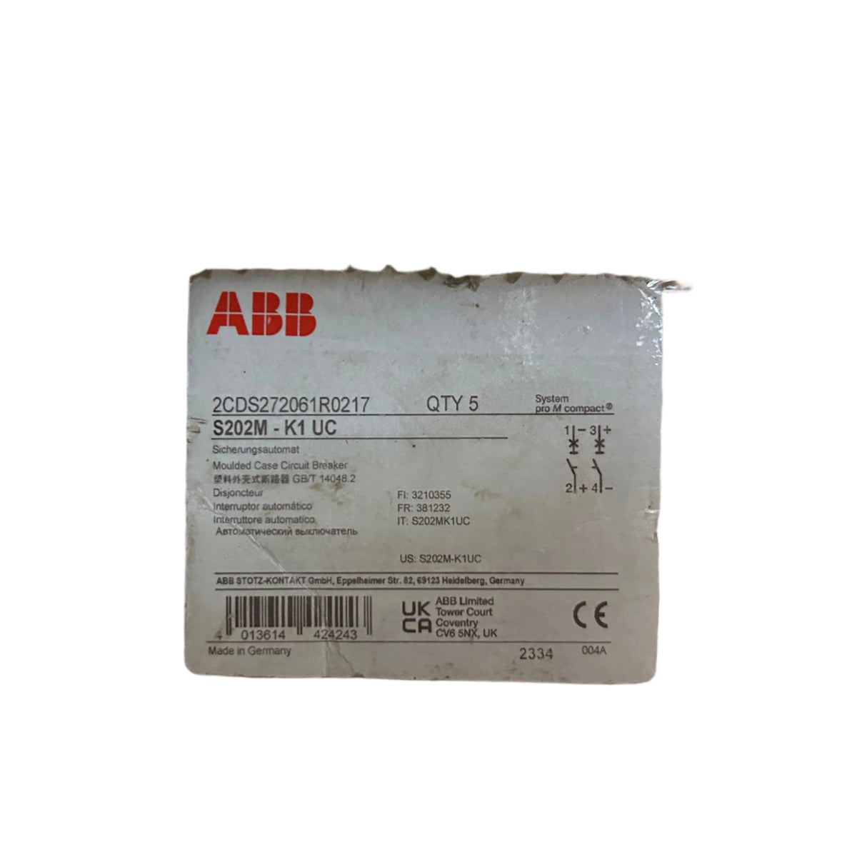 ABB, S202M-K1UC, Miniature Circuit Breaker 2CDS272061R0217 - Freeman Liquidators