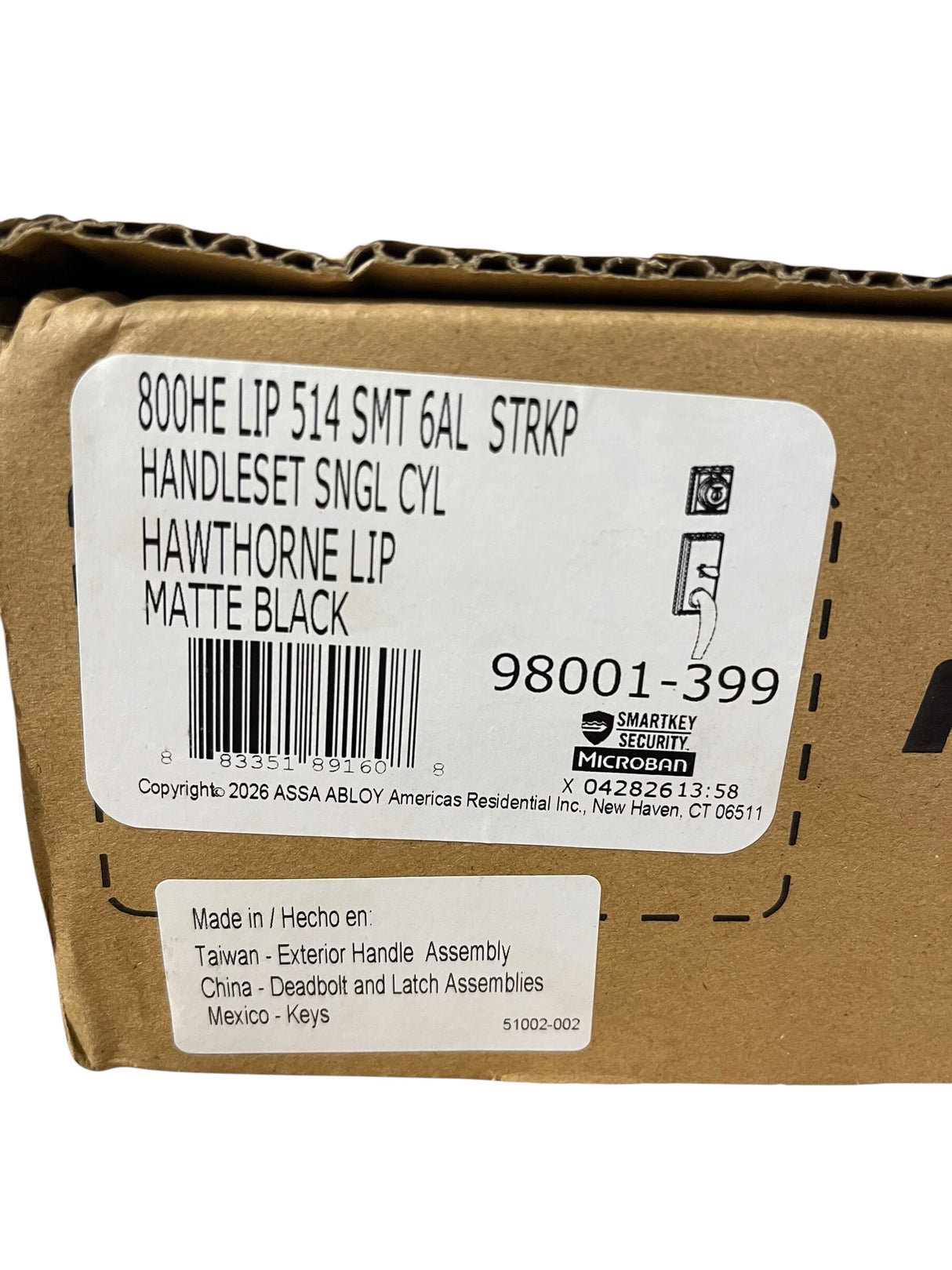 Kwikset, 98001-399, Hawthorne, Keyed, Single Cylinder, Handle Set, Matte Black