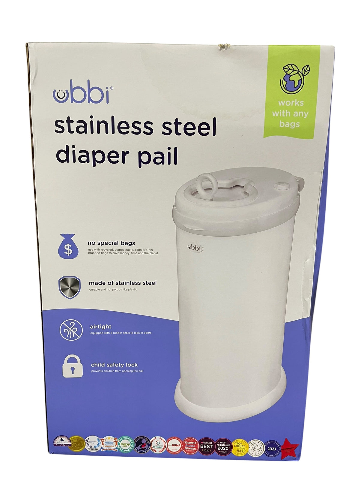 Ubbi, Stainless Steel, Diaper Pail, White