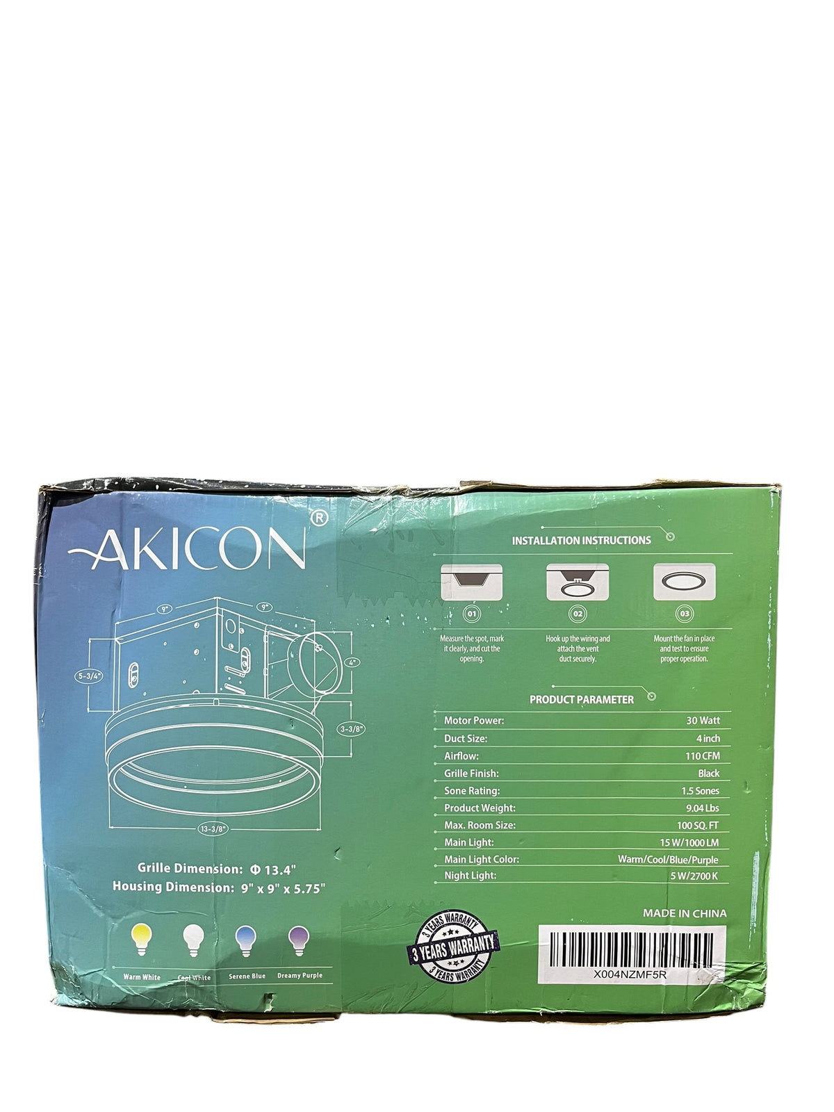 Akicon, AK15110N5-B, Bathroom Fan, Starry Sky Light, Black