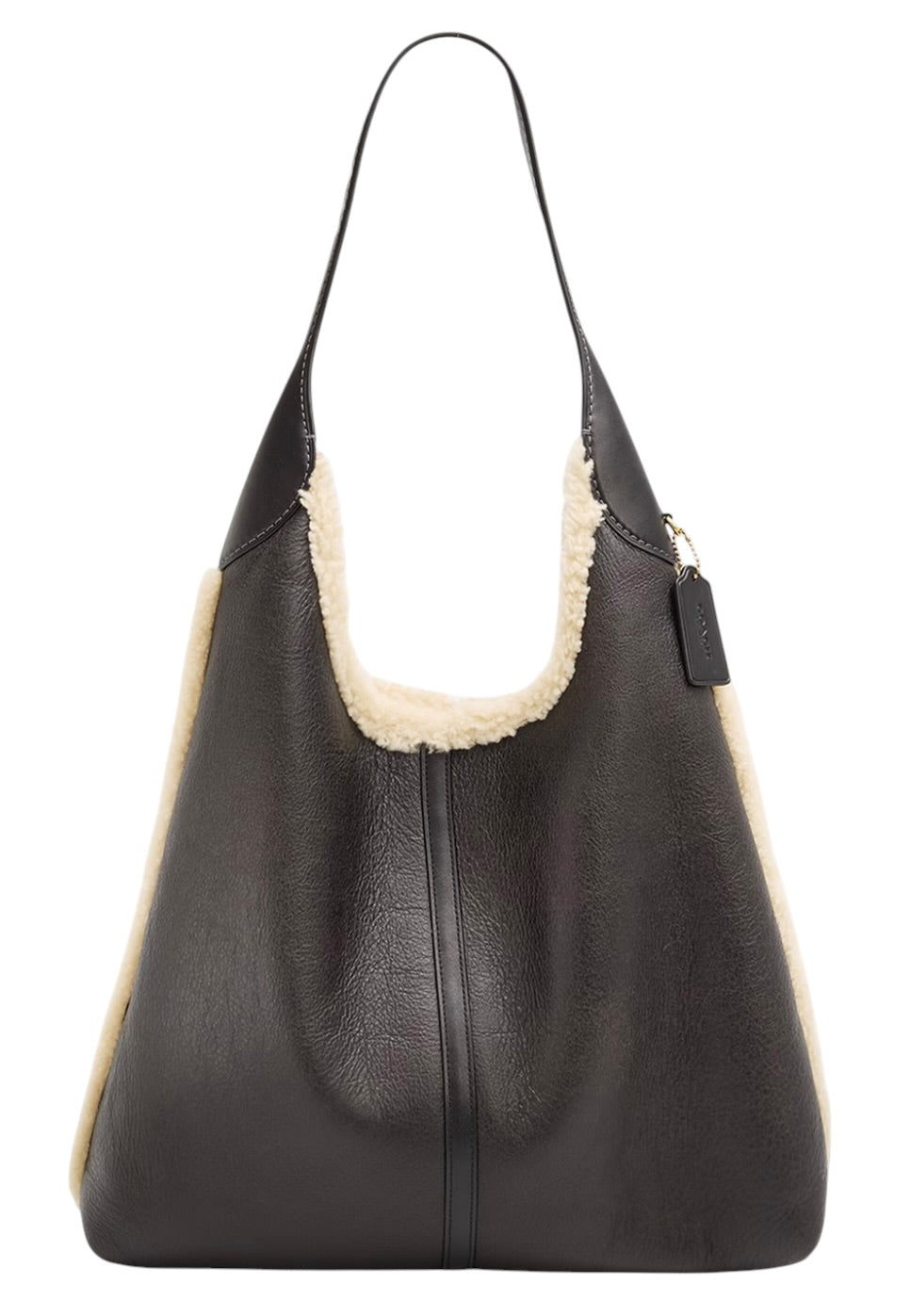Coach, Women’s, Shearling Trim, Leather Shoulder Bag, Black Natural