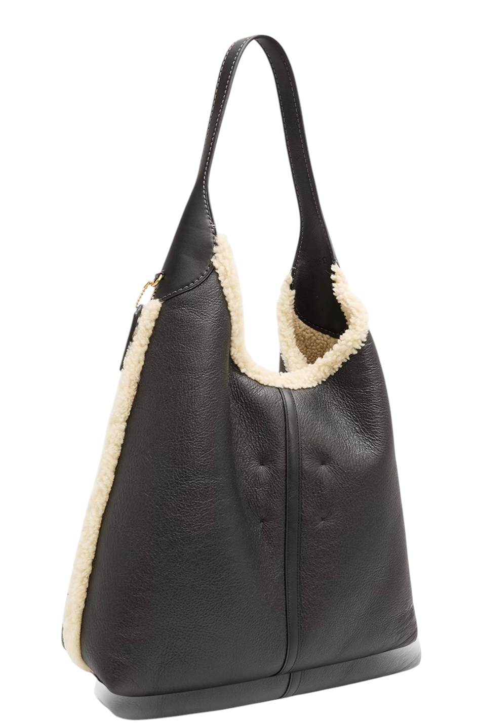 Coach, Women’s, Shearling Trim, Leather Shoulder Bag, Black Natural