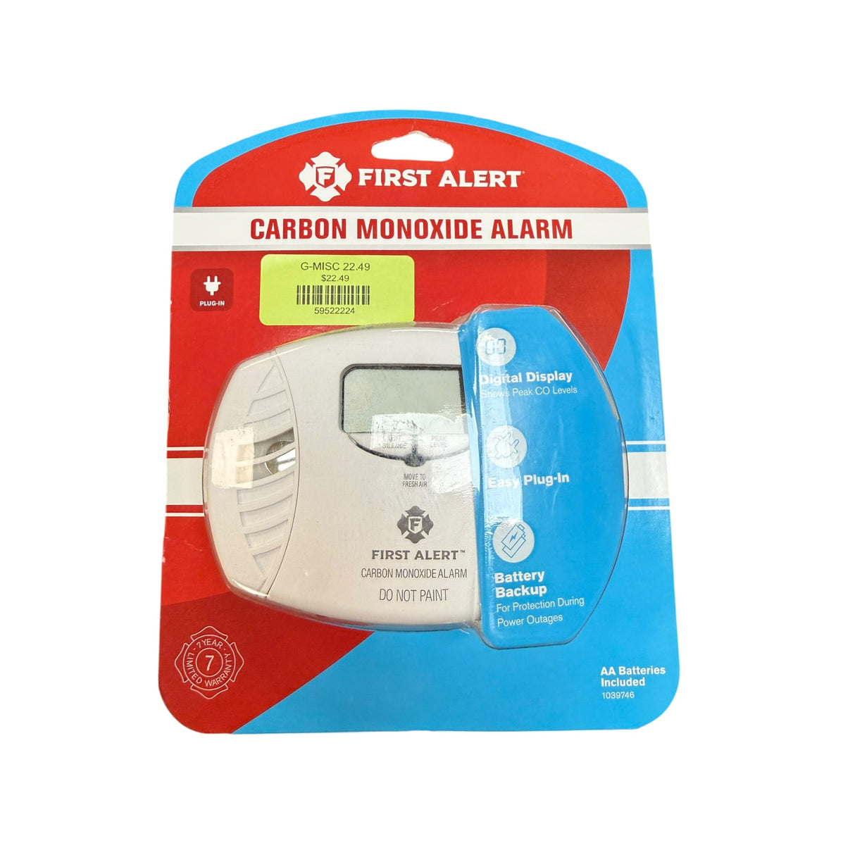 First Alert Plug-In CO Alarm w Digital Display - Image 1