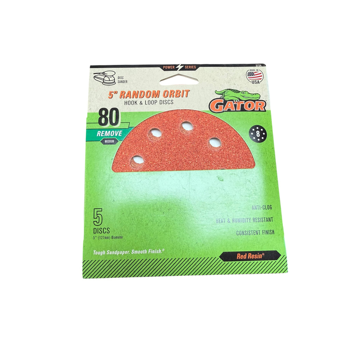 Gator 5-Inch 8-Hole Red Resin Multi-Surface Hook and Loop Sanding Discs 80 Grit 5-Pack 3724-30 - Image 1