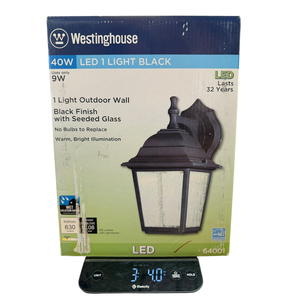 Westinghouse Lighting 64001 LED Wall Lantern, Outdoor, Black Finish, 9-Watt - Quantity 1 - Image 1
