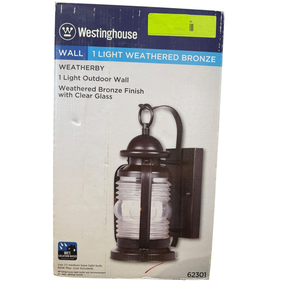 Westinghouse Lighting 62301 Wall Light Fixture, Outdoor, Weathered Bronze & Clear Glass, 60-Watt, 6 x 12.75 - Quantity 6 - Image 1