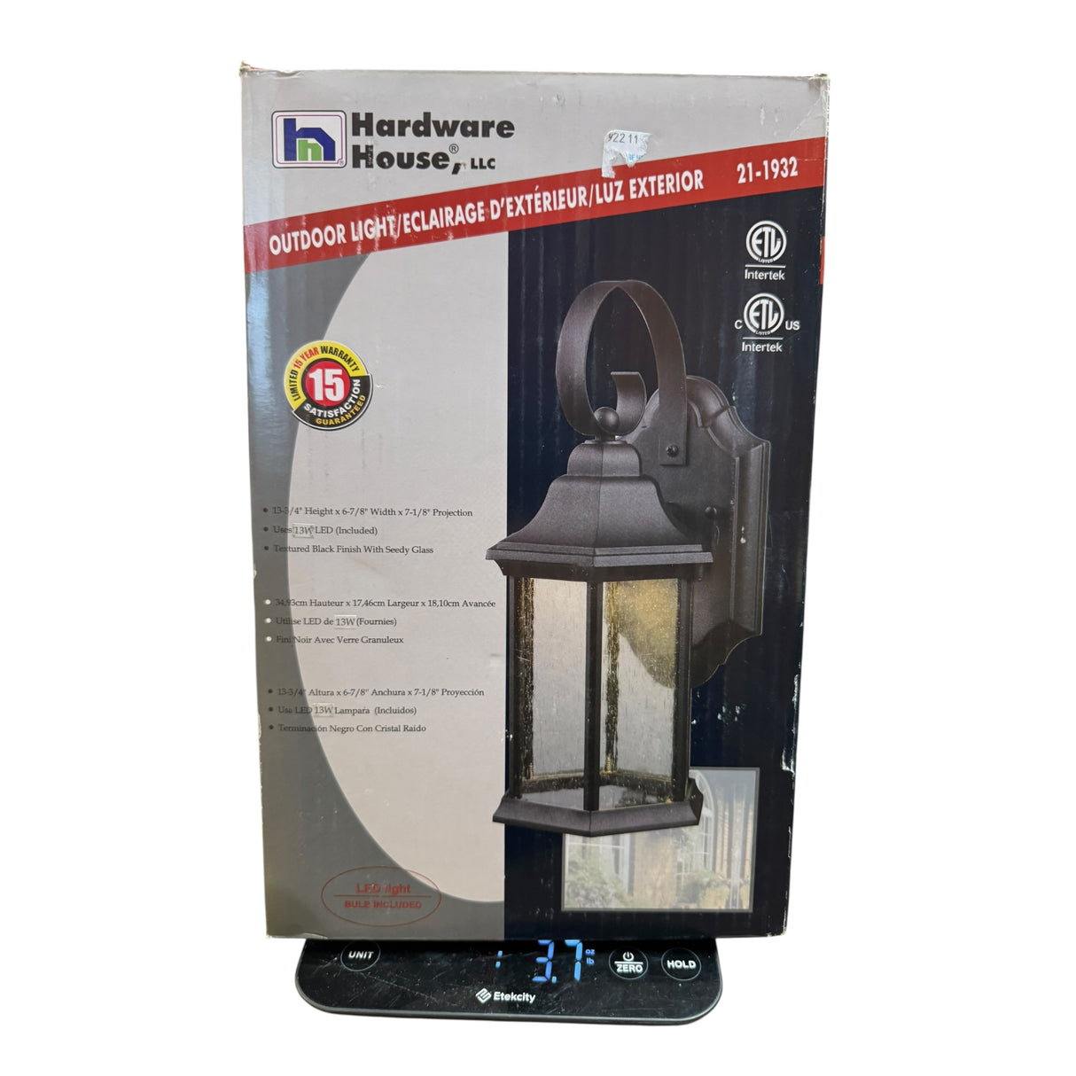 Hardware House Wall-Mounted Outdoor Lantern 21-1932 with Seedy Glass and Textured Black Finish - Image 1