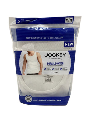 Men's Jockey Essentials 100% Cotton Tanks White 3 Pack - FreemanLiquidators - [product_description]
