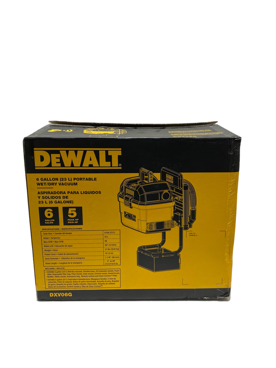 DEWALT Portable Wet Dry Vacuum Cleaner, 6 Gallon 5 Horsepower Wall