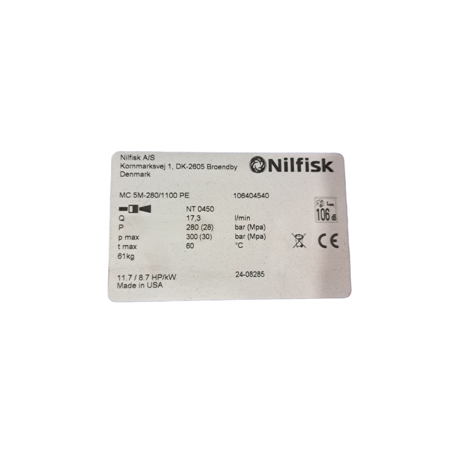 Nilfisk, 106404540, MC 5M-280/1100 PE, Cold-Water, High-Pressure Washer - Freeman Liquidators