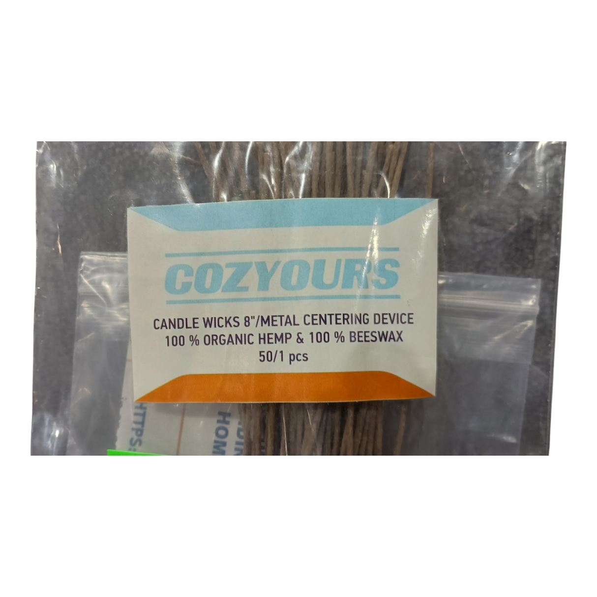 Candle, Wicks, 8", Metal Centering Device, 100% Organic Hemp, 100% Beeswax, 50 pieces - Freeman Liquidators