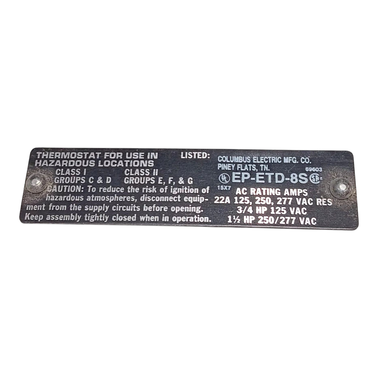 Columbus Electric, EP-ETD-8S, Explosion Proof Wall Thermostat - Freeman Liquidators