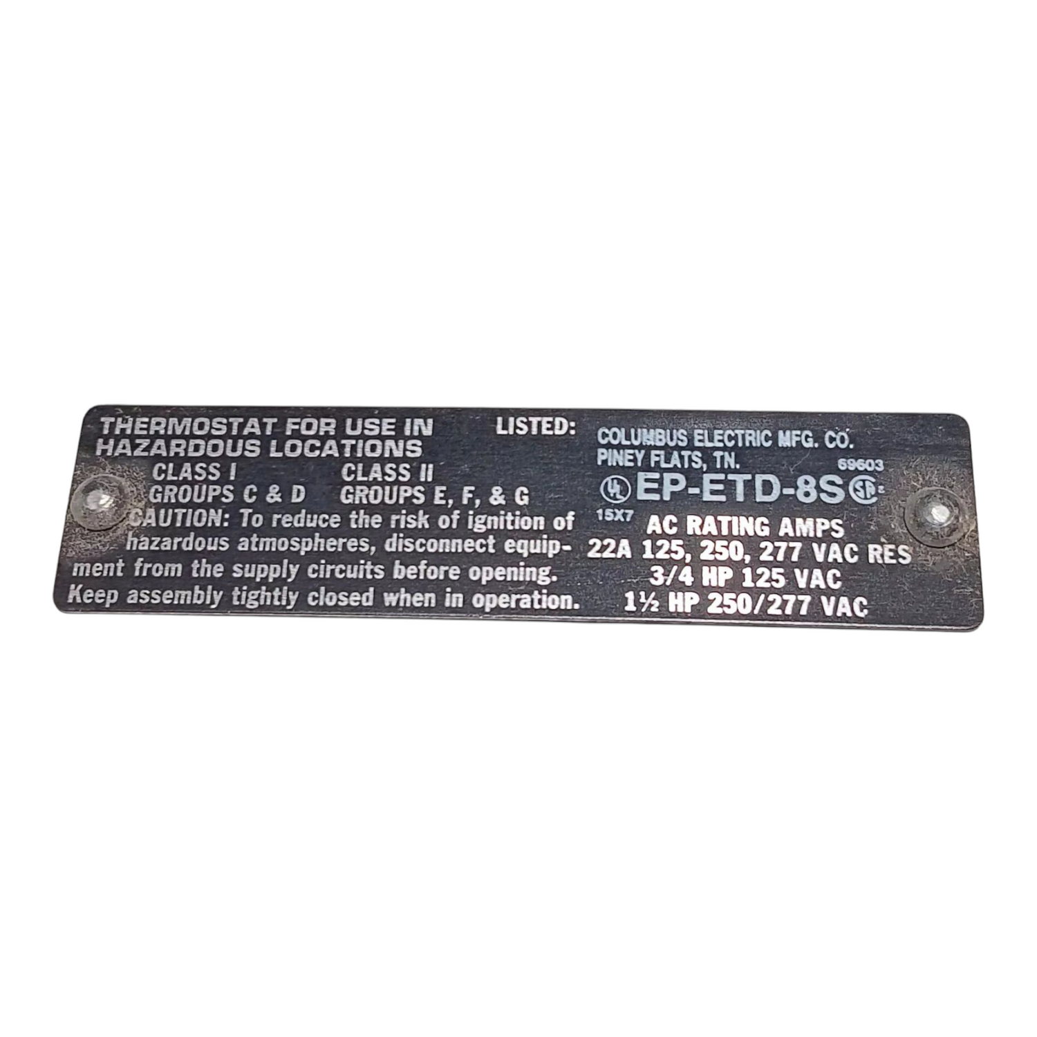 Columbus Electric, EP-ETD-8S, Explosion Proof Wall Thermostat - Freeman Liquidators