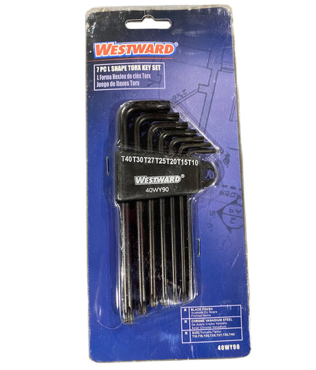 WESTWARD, Torx, Key, Set, Long, 40WY90, 7 Pieces, T10/T15/T20/T25/T27/T30/T40 Tip Size, Plastic Holder, 2 Tips - Freeman Liquidators