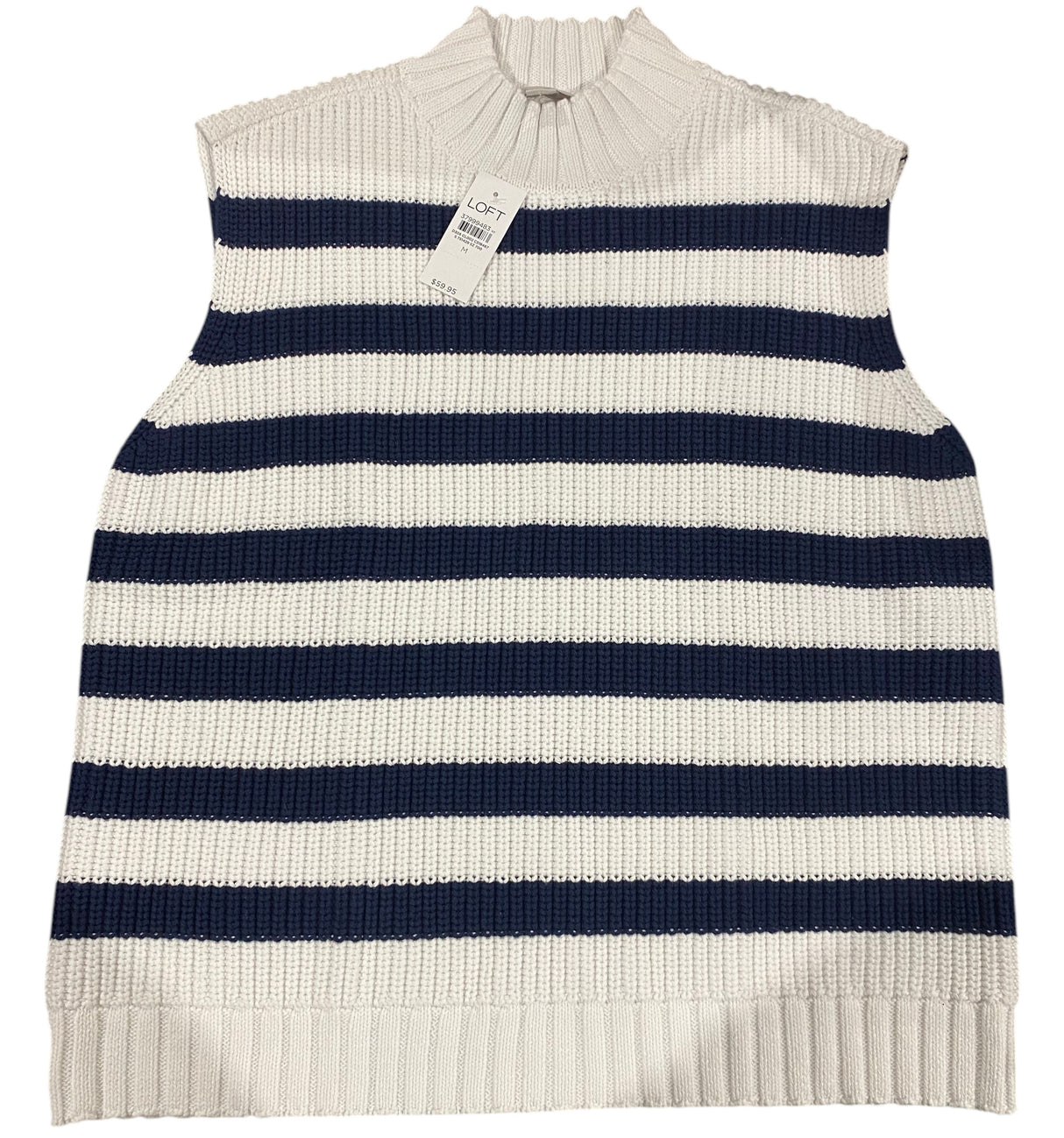 Loft, Women's, Striped, Mock, Neck, Sweater, Tank, Top, Deep Space Blue - Freeman Liquidators