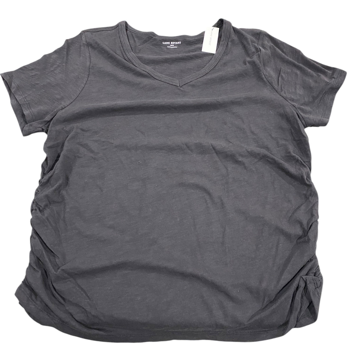 Lane Bryant, Women's, Short-Sleeve, V-Neck, Side-Ruched, Tee, Black - Freeman Liquidators