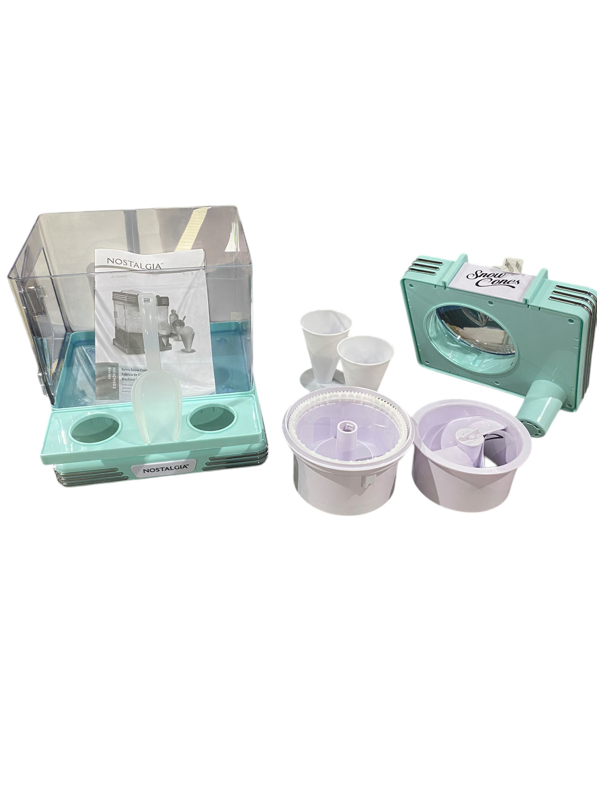Nostalgia, Tabletop, Snow, Cone, Maker, 2 Reusable Cones, Ice Scoop, Aqua - Freeman Liquidators