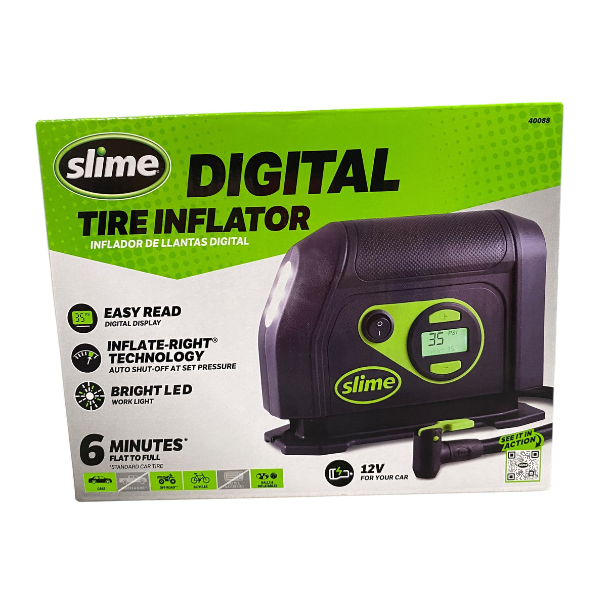 Slime digital tire inflator packaging on a white background