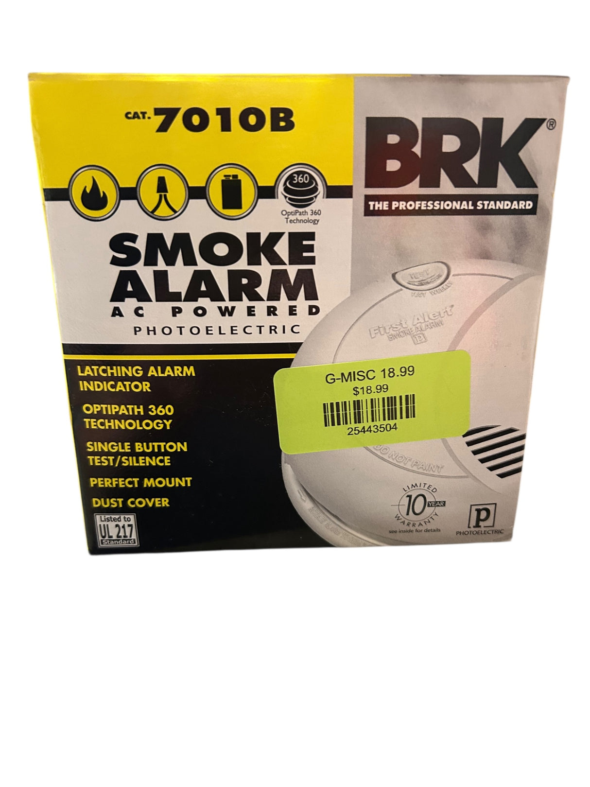 First Alert First Alert BRK 7010B Hardwired Photoelectric Smoke Alarm with Battery Backup White - Image 1