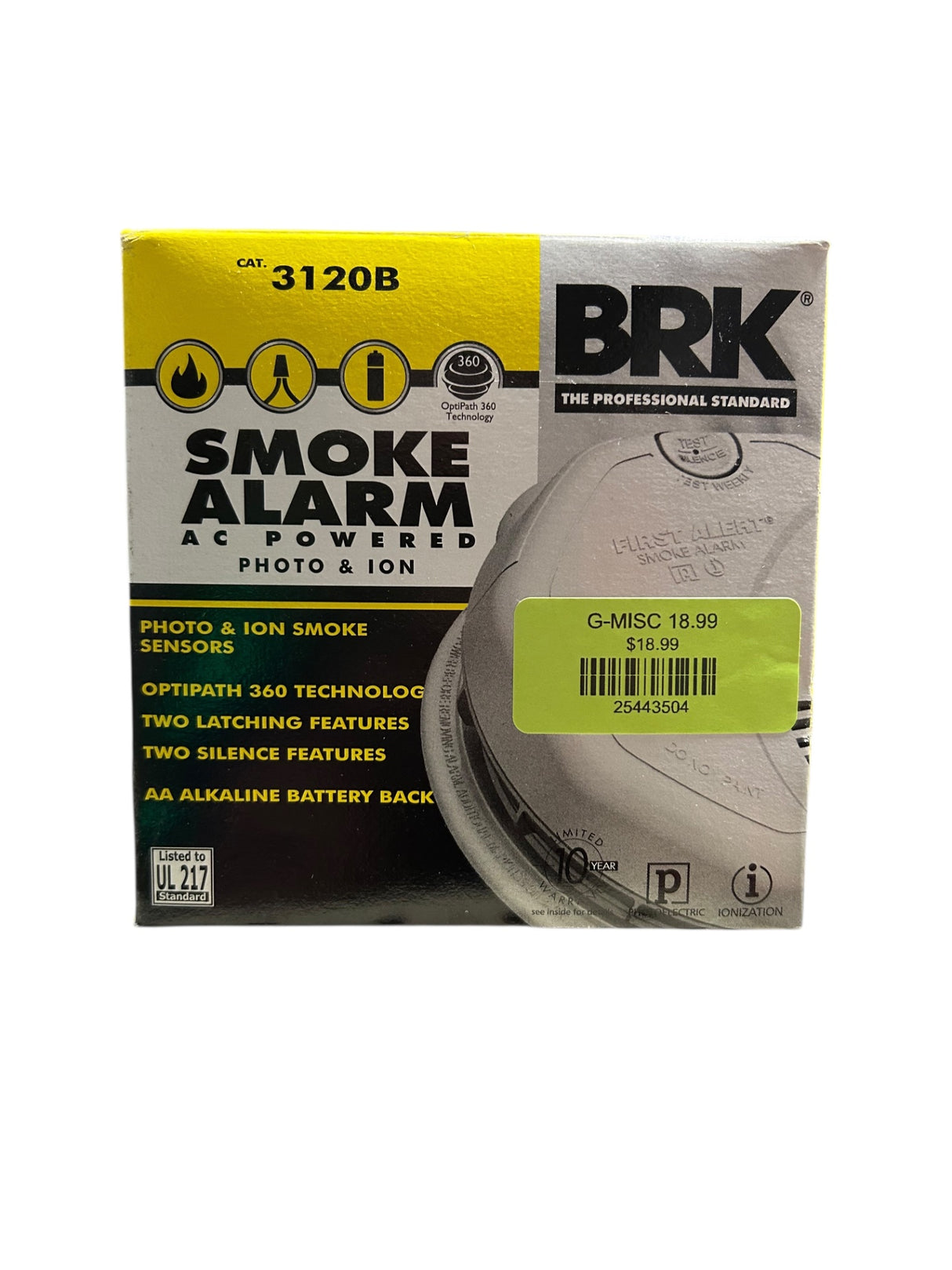 First Alert First Alert BRK 3120B Hardwired Photoelectric and Ionization Smoke Alarm with Battery Backup 85 Decibels - Image 1