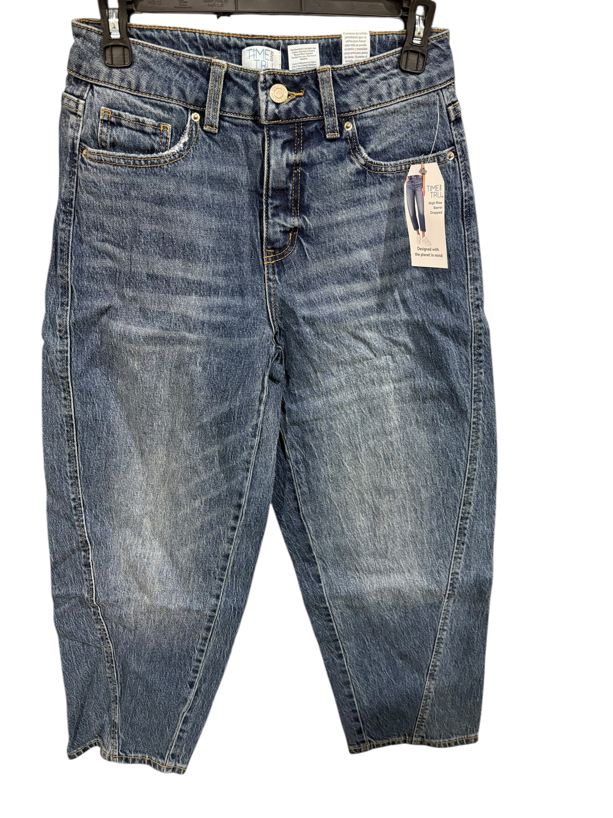 Time and Tru, Women's, High Rise, Barrel Jean, Cropped, Dark Wash