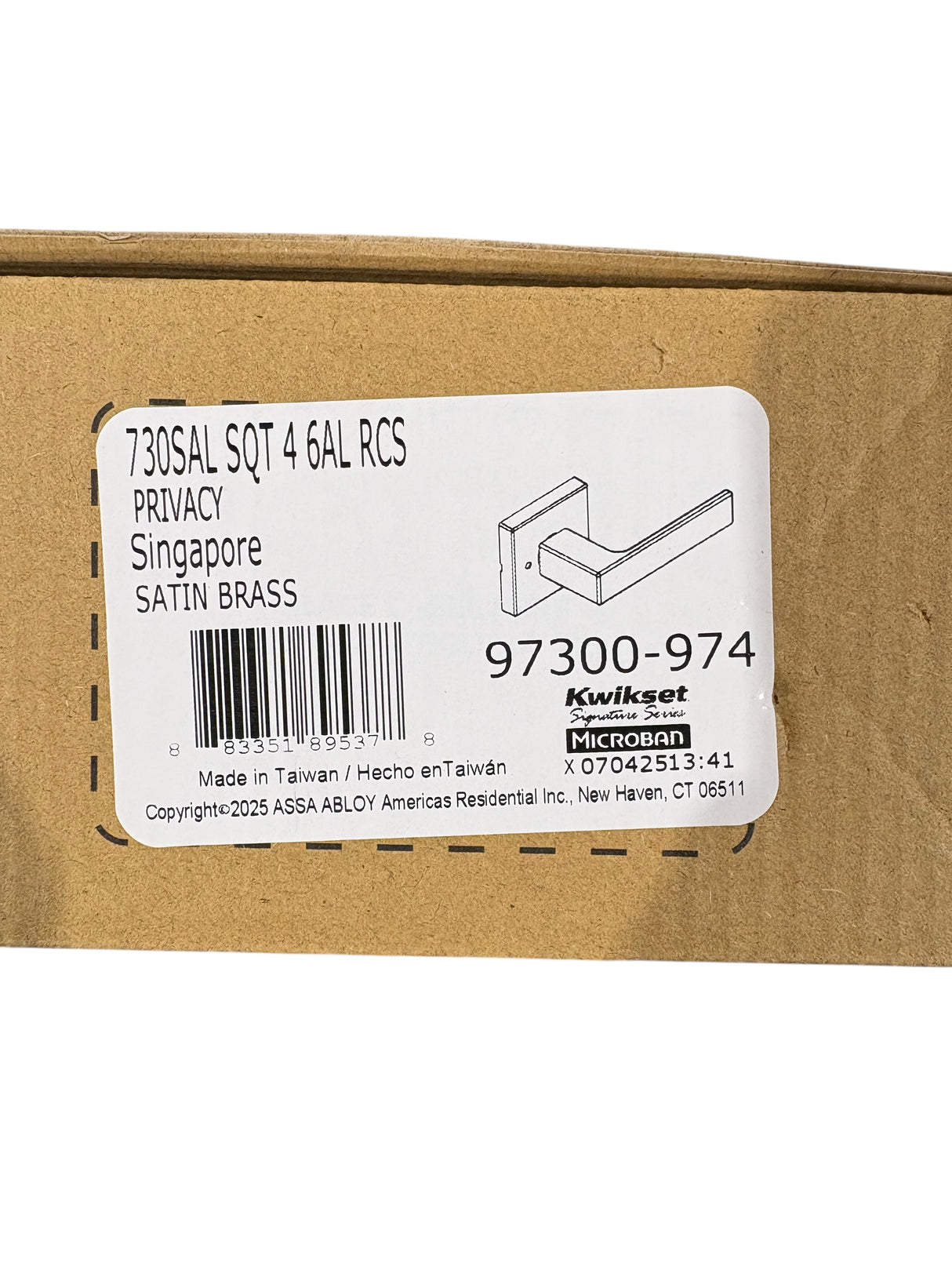 Kwikset, 97300-974, Singapore, Interior, Privacy Door Handle, Lock, Satin Brass