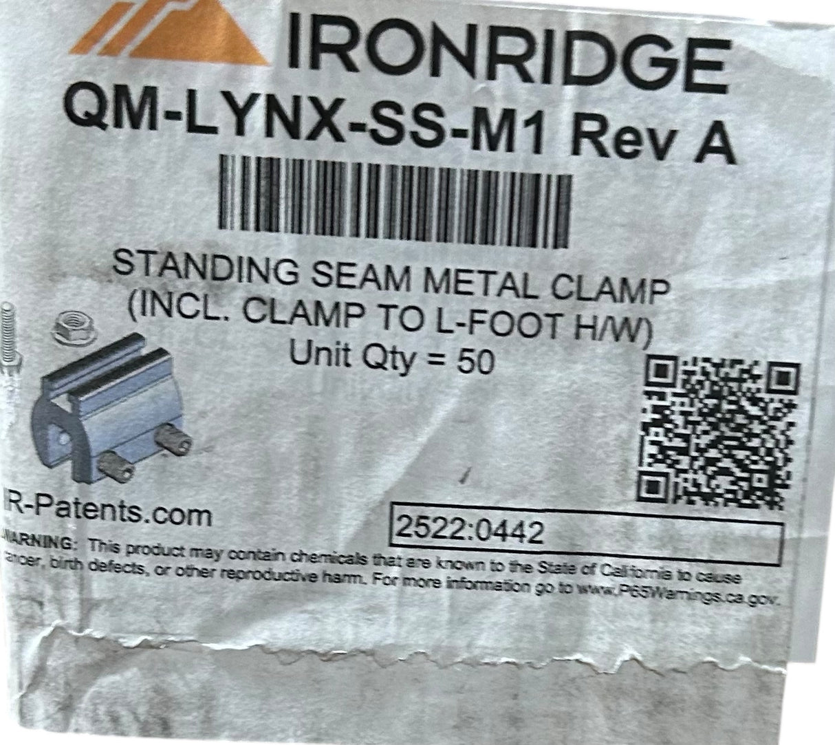IronRidge QM‑LYNX‑SS‑M1 — Standing Seam Metal Clamp, Rev A - Image 1
