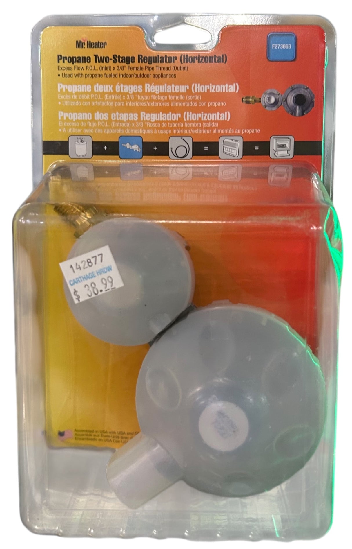 Mr. Heater F273863 Horizontal Vent Propane Two Stage Regulator, 1, BRASS/BLACK - Image 1