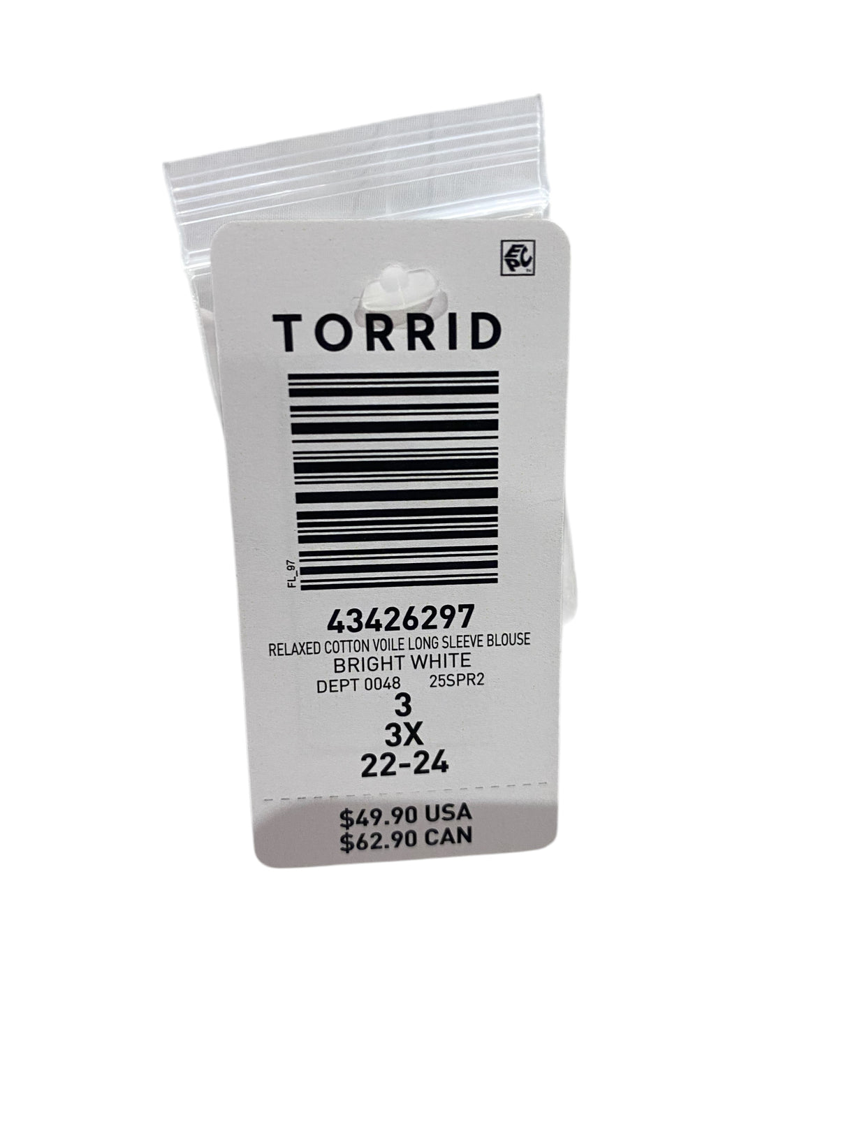 Torrid, Women's, Voile, Relaxed, Long, Sleeve, Blouse, White - Freeman Liquidators