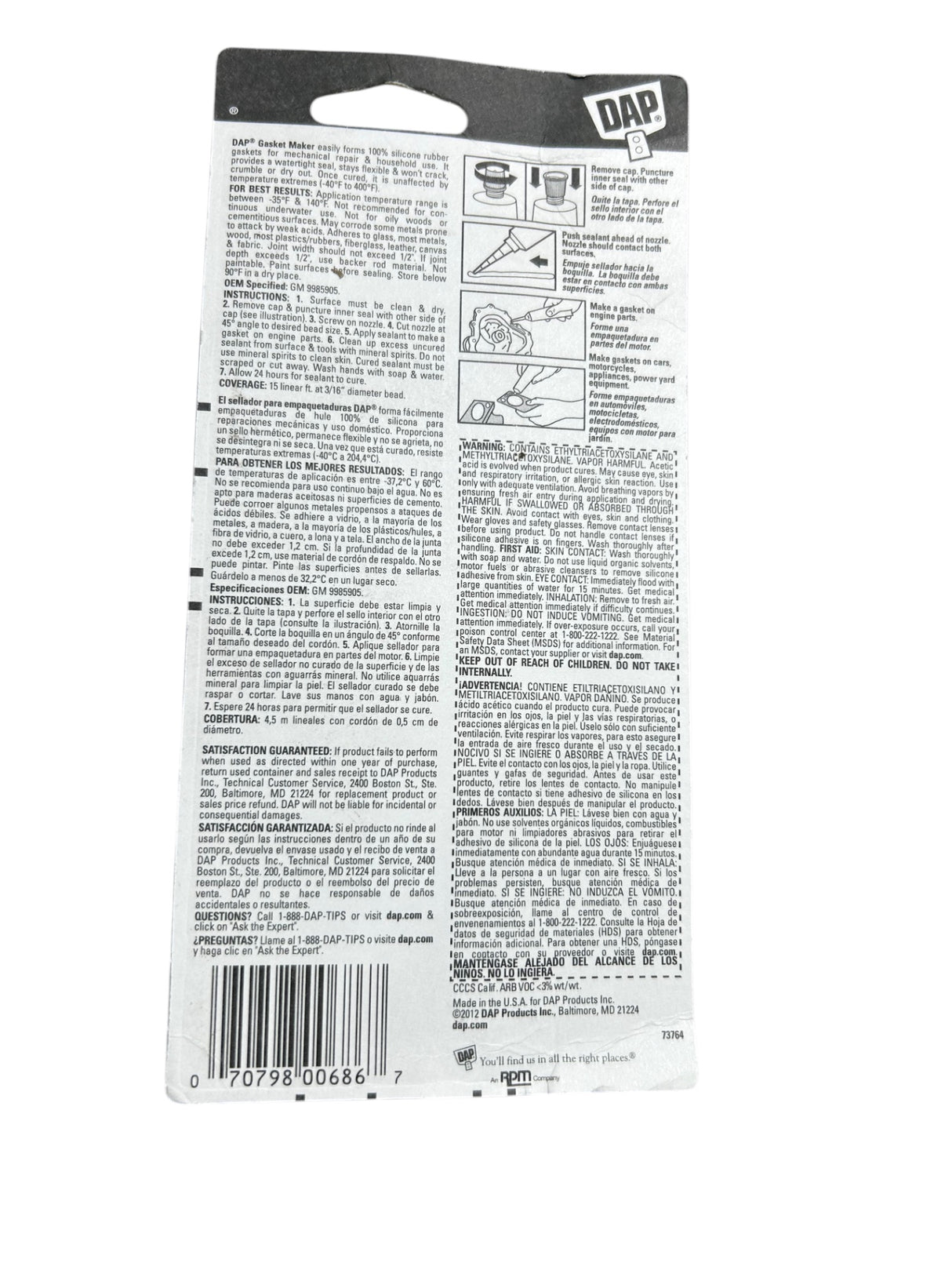 DAP, 2.8 oz, Gasket Maker, 686 Black Silicone, 100% RTV Silicone Sealant - Image 2