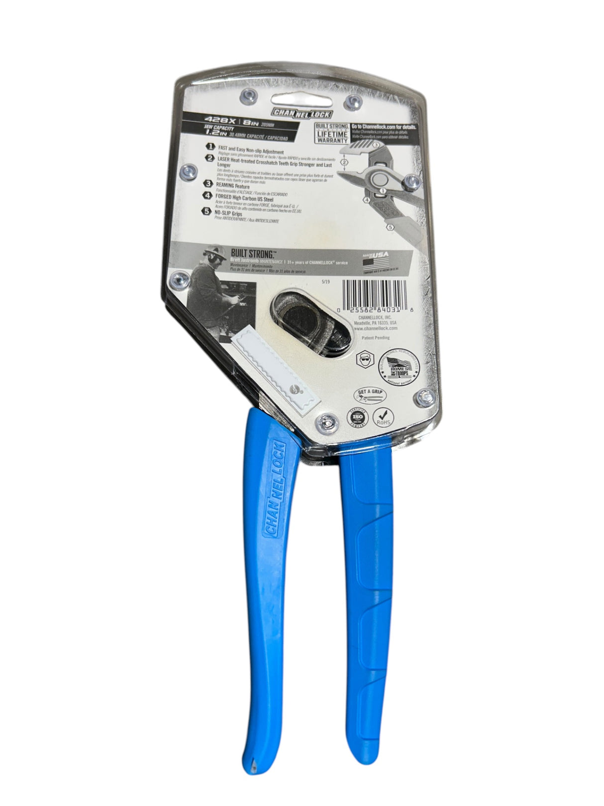Channellock, 140-428X, 8 in., Straight Jaw, Tongue & Groove Pliers - Image 2