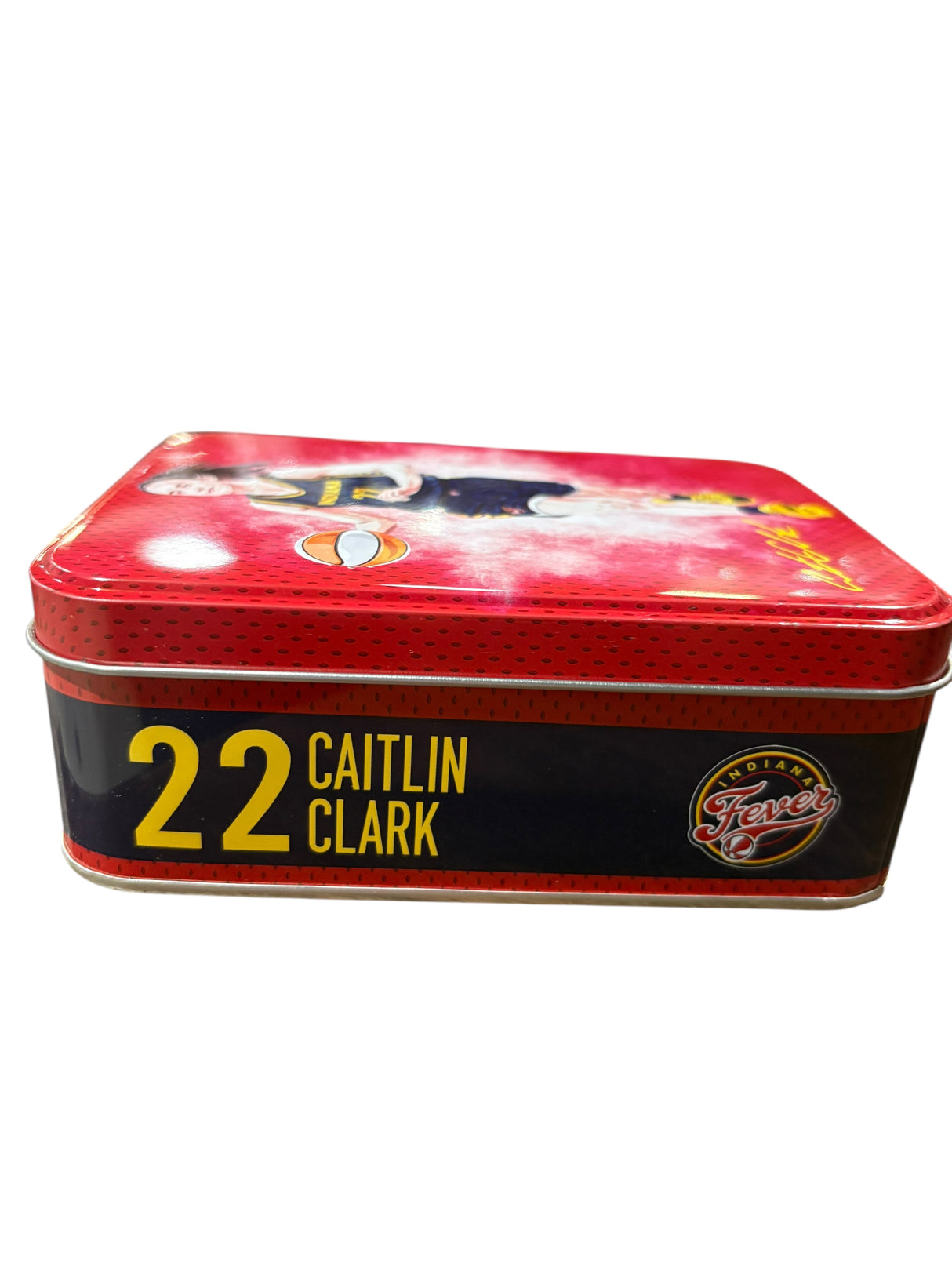 WNBA, Caitlin Clark, Collectible Tin, Empty, NO CARDS, Red/Blue/Yellow