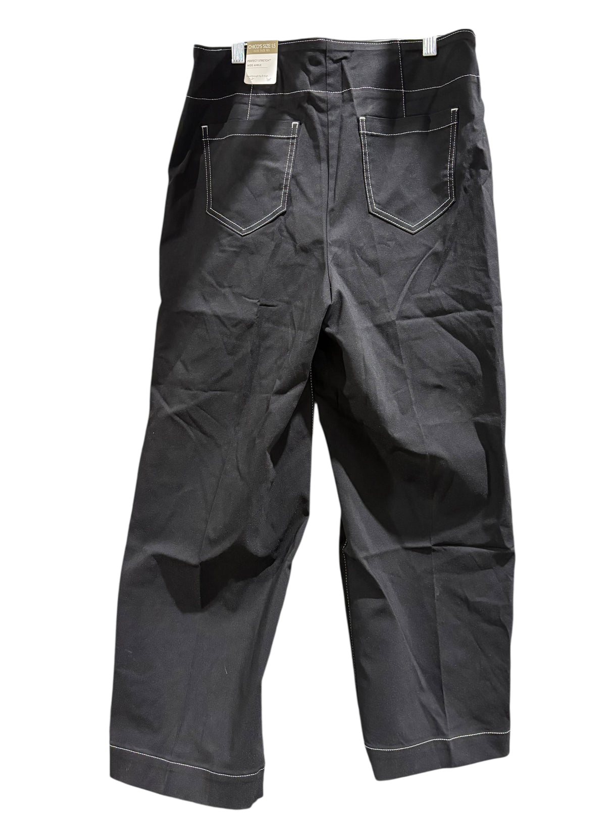 Chico's, Women's, Contrast Stitch, Pull On, Wide Leg, Pants, Black