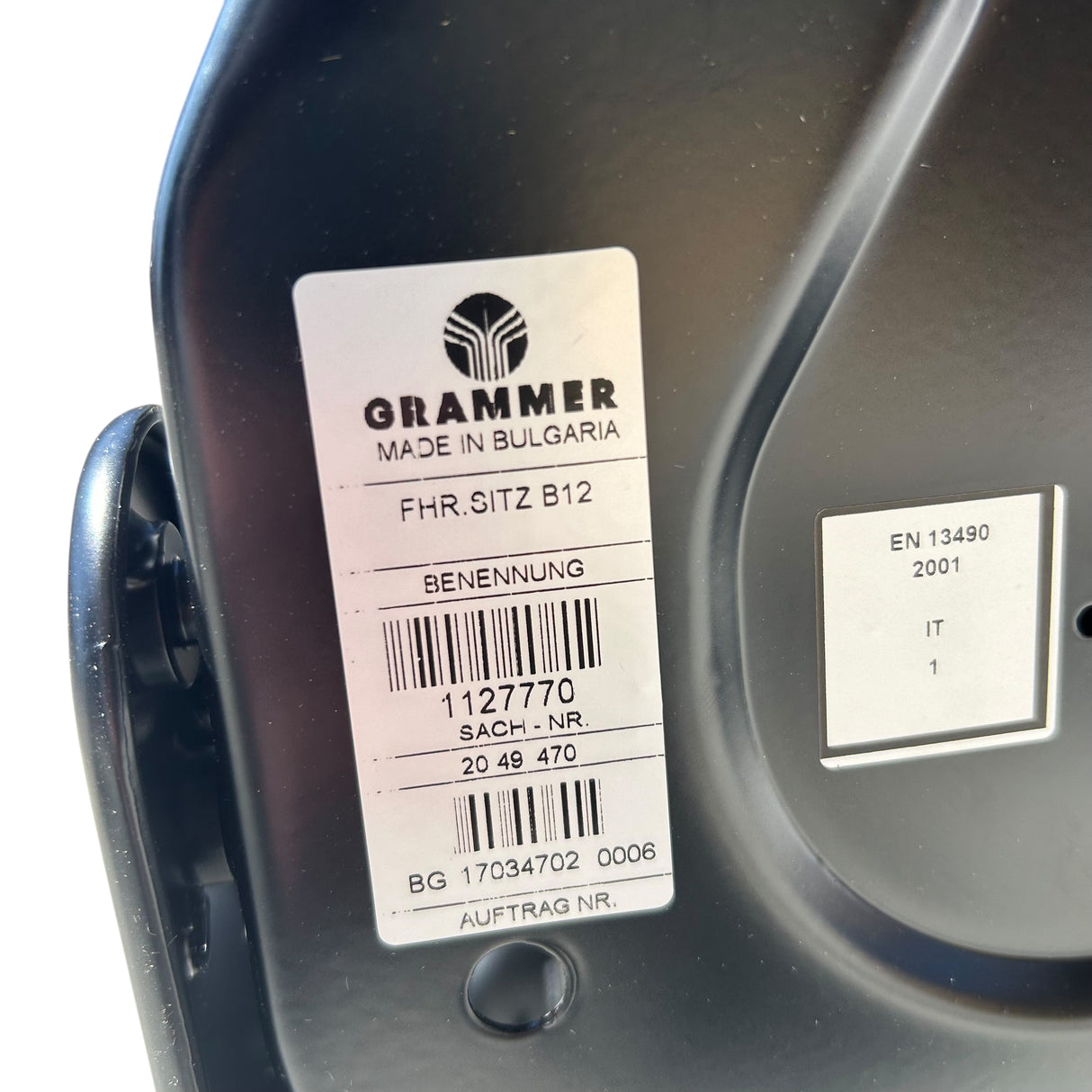 Grammer B12 Forklift Seat in Black Vinyl - 11931303 - Freeman Liquidators