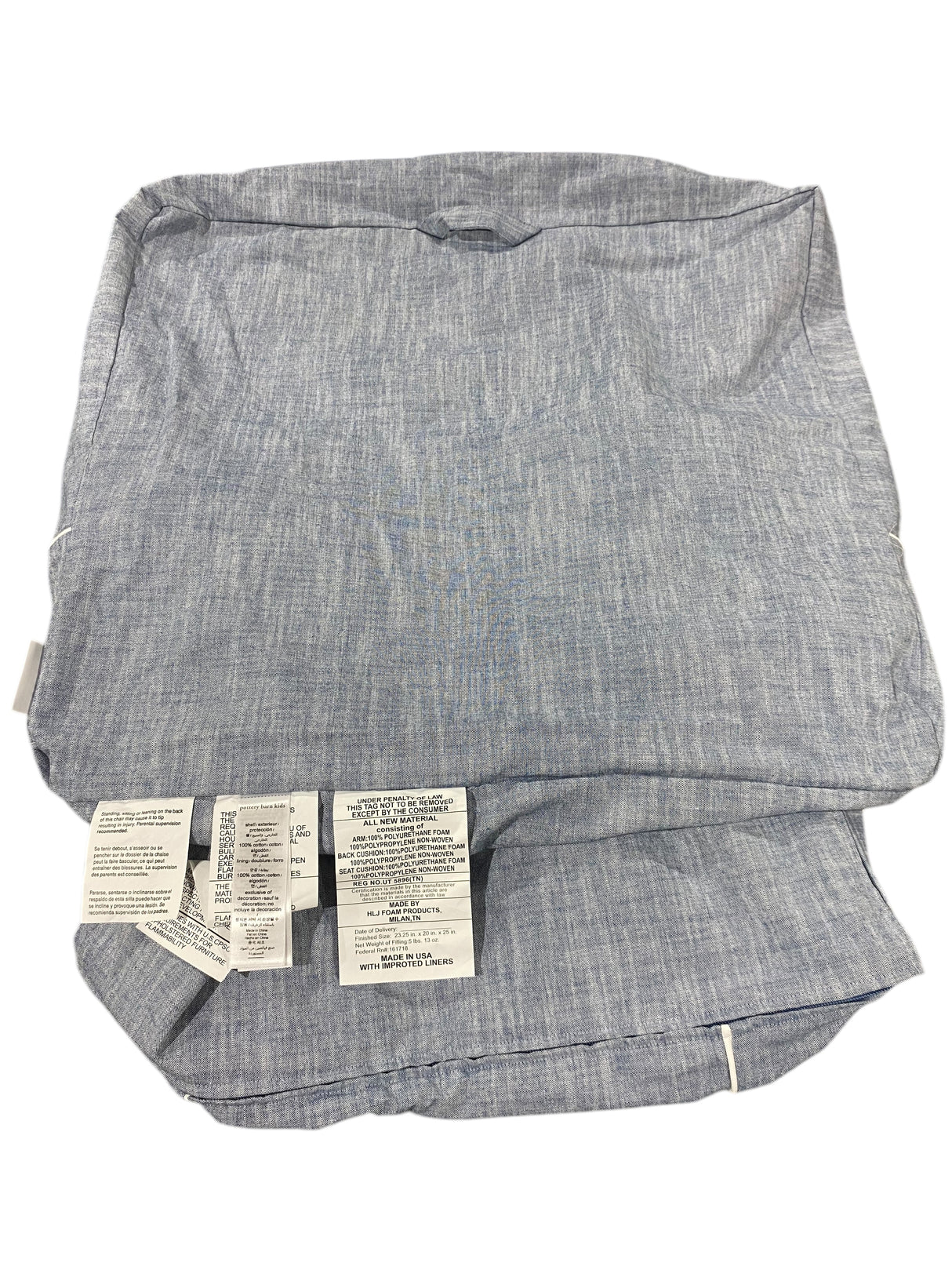 Pottery Barn Kids, My First Anywhere Chair, Chambray, White Piping, Slipcover Only - Freeman Liquidators