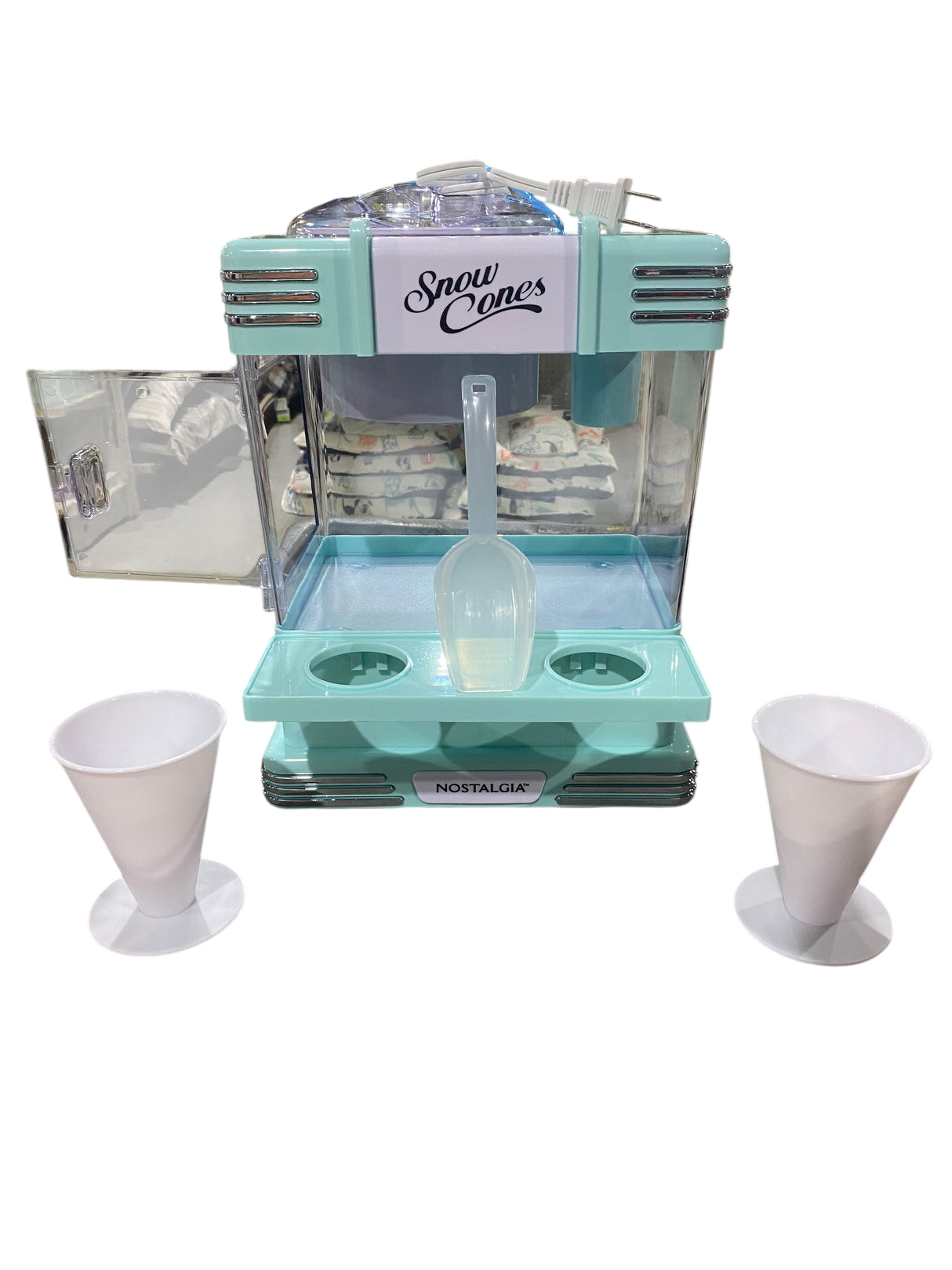 Nostalgia, Tabletop, Snow, Cone, Maker, 2 Reusable Cones, Ice Scoop, Aqua - Freeman Liquidators